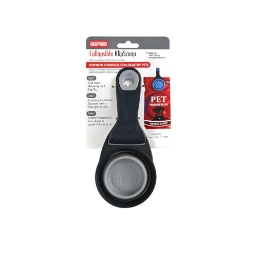 Dexas Popware for Pets Collapsible Klip Scoop, 3-in-1 Pet Food Scoop, Measuring Cup and Bag Clip, 1/2 Cup Capacity, Light Gray - color: Light Gray, size: 1/2 Cup Capacity