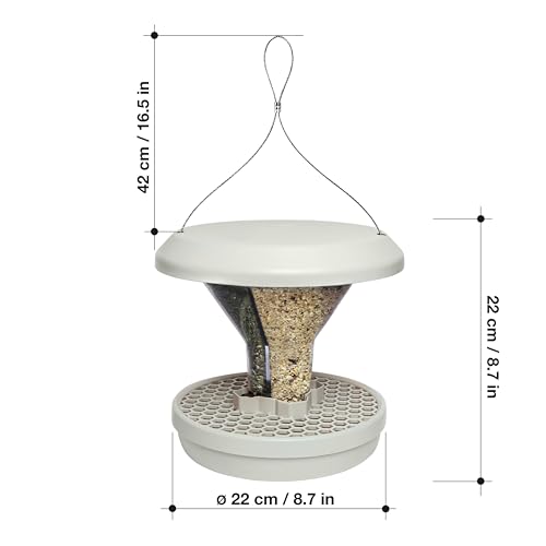 SWISSINNO Bird Feeders - No Mess Hanging Bird Feeder for Outdoors - Smart Birds Davos Spill Proof Wild Cardinal & Small Bird Feeder with Integrated Seed Catcher Tray - Dual Chamber - Light Grey - color: Light grey, style: Davos
