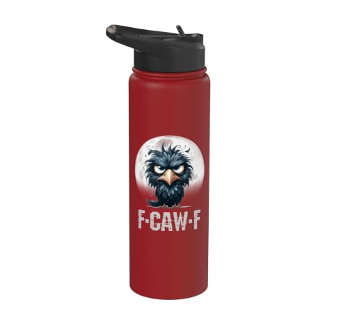 F-Caw-F Black Crow Black Bird Funny Crow F-Caw-F Stainless Steel Insulated Water Bottle - color: Red