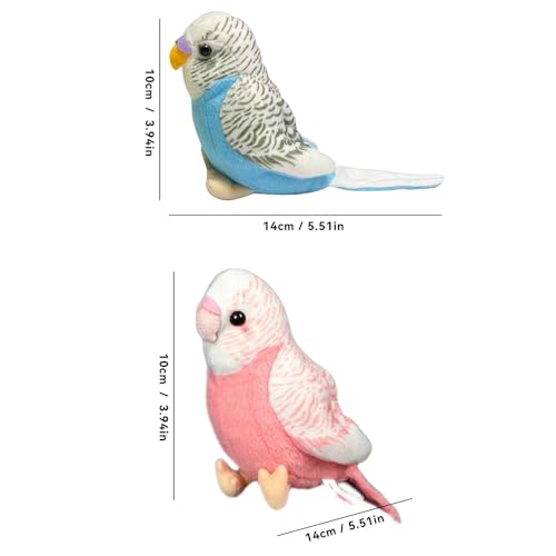 2Pcs Stuffed Parakeet Toy, 5.5 inches, Budgerigar Plush Toy, Parakeet Soft Toy, Stuffed Bird for Kids, Blue and Pink - color: Blue and Pink