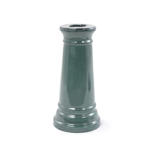 Ceramic Pedestal Bird Bath for Outside, 15 x 12 Inch, Green | Glazed Finish, Easy Twist-to-Lock Assembly - color: Green