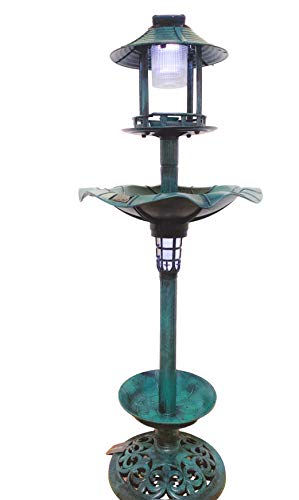 Birdbath 43" Vintage Green Solar Lighted Pedestal Bird Bath Garden Fountain Decoration Planter Accents BirdBath Antique Pedestal Flower Decoration Yard Statue Feeder Decorative Cage Stand