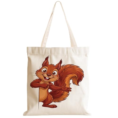 Cartoon Canvas Tote Bag, Gifts for Women Men Birthday Christmas Reusable Tote Shoulder Bag for Grocery Shopping 01 - color: Squirrel 467