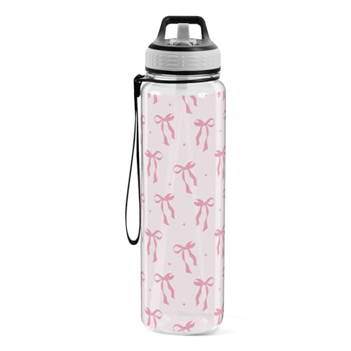 Bow 32 oz Water Bottle - Clear Tritan, BPA-Free, LeakProof with Carry Strap for Sports, Gym & Outdoor Activities - color: C02