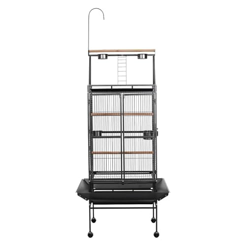 VEVOR Bird Cage, 32.7 x 31.1 x 82.7 inch, Open Flat Top, Wrought Iron Bird Flight Cage with Perches, Slide-Out Tray, Plastic Feeders, for Cockatiel, Monk Parakeet, Amazon Parrot, African Grey Parrot - size: 32.7"L x 31.1"W x 82.7"H