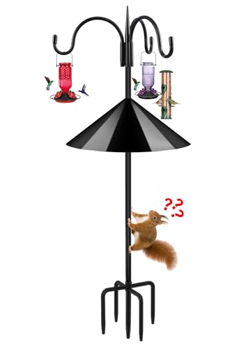Heavy Duty Shepherds Hook Squirrel-Proof Bird Feeder Pole 92" Triple Hooks 5-Prong Base & 19" Baffle for Outdoor Feeders & Plants - color: w/ Squirrel Baffle, size: 92" Triple Hooks