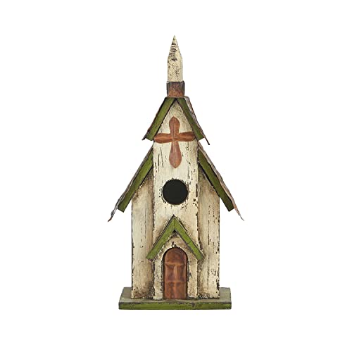 Glitzhome 14" H Hanging Distressed Wooden Church Birdhouse Garden Decor - color: 14"H