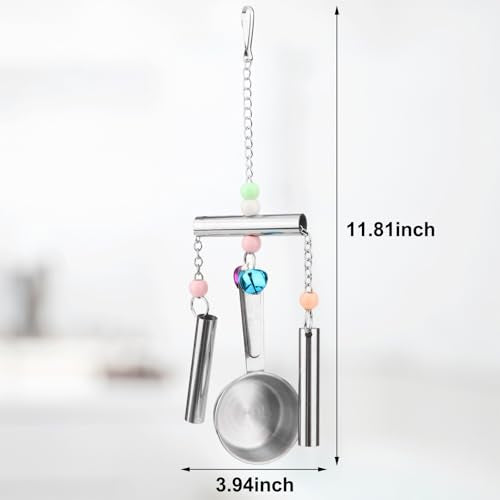 Hypeety Stainless Steel Bird Bell Toys Heavy Duty Hanging Bell Toy for Cage | Rustproof, durable, safe for metal cage, easy-hanging, with 1 spoon, for cockatoos/macaws/african grey/large parrots and bird - color: Bells+Spoon