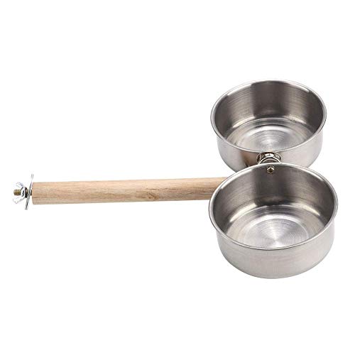 Litewoo Bird Perch with Feeder CupsBowls Stainless Steel for Parrot Cage, M | Odorless bird platform with holder hanger, outside durable water food dispenser, for parakeet/cockatiel/conure/macaw, 7.87“ - size: 7.9 inch