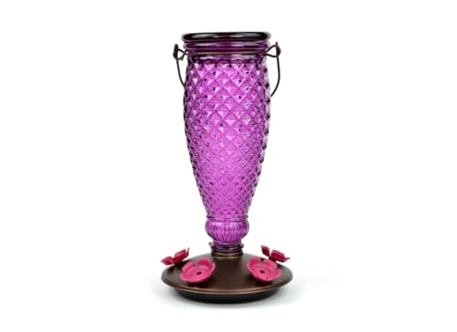 Perky-Pet Diamond Wine Top Fill Glass Hummingbird Feeder, 24 oz Capacity | Built-in Bee Guards for Outdoors, Purple Hanging Wild Bird Feeder, Easy to Clean