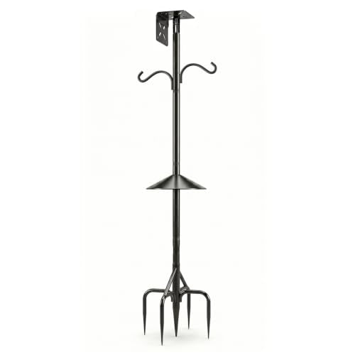 95 Inch Squirrel Proof Bird Feeder Pole, Heavy Duty 1-Inch Diameter Bird House Pole with Squirrel Baffle,2 Shepherd Hooks & Dual Mounting Plates for Smart Bird Feeders, Birdhouses and Weather Stations - size: 95Inch -With baffle-1