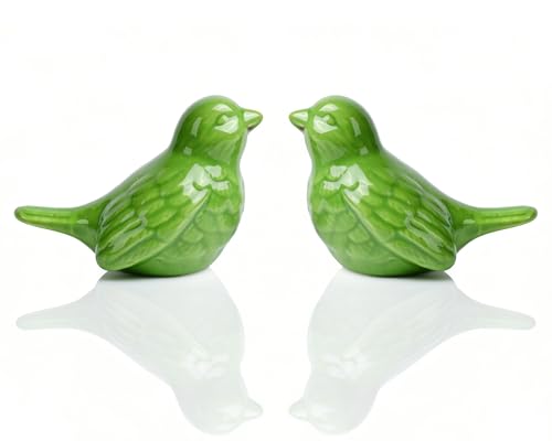 Set of 2 Ceramic Green Bird Figurines, 3.75 Inch Modern Bird Statues Home Decor, Cute Small Knick Knacks for Shelf, Office, Living Room, Bathroom, Kitchen, Housewarming Gift - color: Green