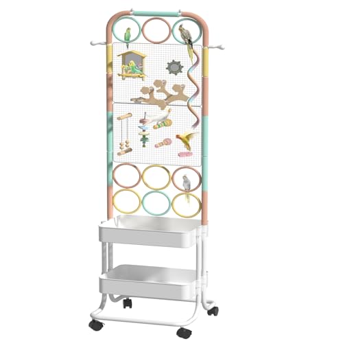 Large Bird Playground, Parrot Perch Stand with Toys DIY Zone, Toilet, Storage Space, Bird Stands for Inside Play Gym Stand for Parakeet Conure Cockatiel Lovebird Budgie African Greys