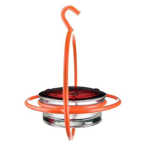 Hummingbird Feeder for Outdoors Hanging, 3.4 OZ Hummingbird Feeders, Glass Bowl with 4 Feeding Ports, Leak Proof Lid & Circular Perch, Orange Bird Feeder, Unique Hummingbird Feeders - color: Orange