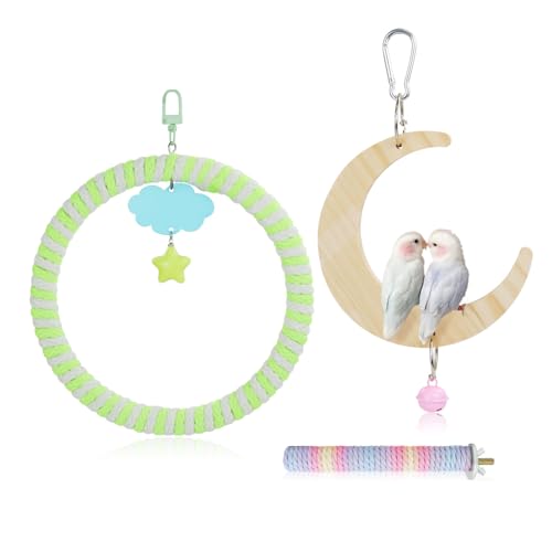 WishLotus Bird Swing and Standing Toys, Climbing Bird Toys Perch and Crescent Moon Parrot Swing for Budgerigar, Cockatiel, Monk Parakeet, Canary (Green) - color: Green