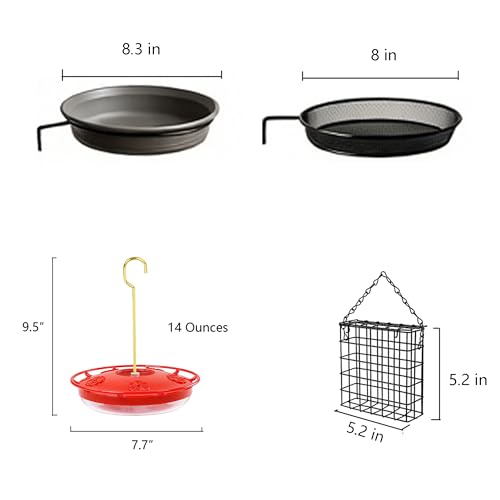 5 Feeders + 1 Birdhouse Bird Feeding Station 90" Height 1" Diameter Outdoor Stand with 5-Prong Base Attract Wildbird to Yard Garden Patio