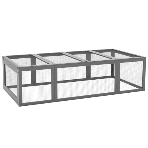 PawHut Large Wooden Rabbit Hutch Bunny Hutch Small Animal Habitat Enclosure Outdoor Run and Lockable Doors, Gray | Small Animal Habitat Enclosure Outdoor Run, Lockable Doors, for Chickens, Ducks - color: Grey