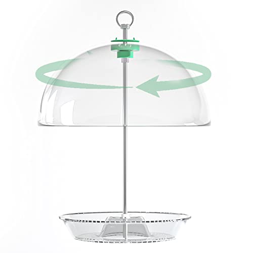 PFNRTH Rotating Dome Platform Bird Feeder, Adjustable Bird feeders for Outside Hanging, Tray with Drainage Holes Can Be Filled with Mealworms, Seeds, and Fruits Attract Bluebirds Cardinals