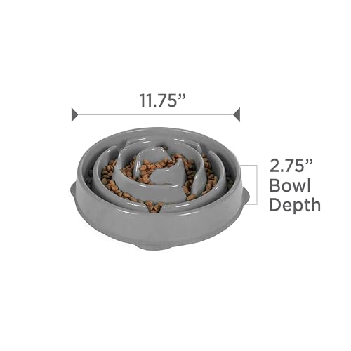 Outward Hound Fun Feeder Slo Bowl – Large 4‑Cup Capacity, Slow Feeding, Medium to Large Dogs, Non‑Slip, Gray, Drop Pattern, 11.75" - color: Gray, size: Large