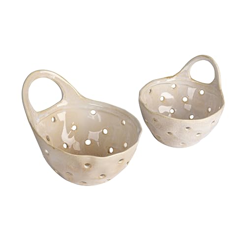 Creative Co-Op Set of 2 Cream Stoneware Colanders - color: Cream, size: Large/Small