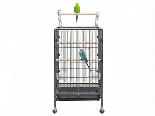 35" h Metal Bird Cage,Large Bird Cage with Play Open Top, Rolling Flight Cage Rolling for Parakeets, Canaries, Lovebirds, Small Quaker, Cockatiels, Budgies