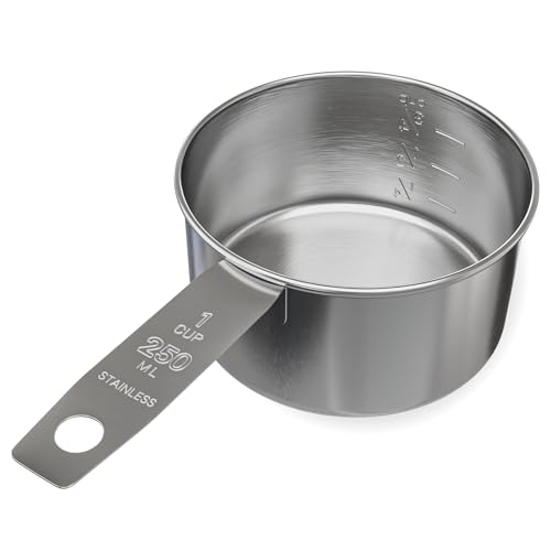 1 Cup Stainless Steel Measuring Cup | Sturdy Metal 250 ml | 240 cc | 8 oz | Single Cup for Wet and Dry Ingredients | Great for use as 1 Cup Dog Food Scoop - 1 PK - size: 1 Cup