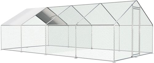 19.6x9.8x6.5ft Metal Chicken Coop, Chicken Run with Cover | Walk-in metal chicken run with waterproof cover, 1 mm PVC-coated mesh, and 1.38 in holes for backyard use - color: 4-Unit Coops
