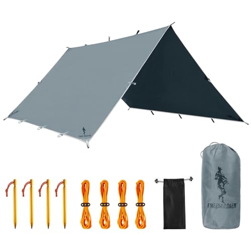 FREE SOLDIER Waterproof Camping Tarp Shelter Awning | Lightweight, Compact, Quick Setup, Waterproof Sun Shelter Campingtarp,For Backpacking, Beach, Travel and Outdoor Activities - color: Blue Gray 10×10.5ft