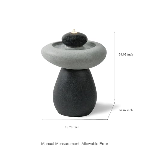 24.02" H Outdoor Water Fountain Made with Eco-Friendly Recyclable Materials, Polyethylene Rock Waterfall Outdoor Fountain, Garden Decor with LED Light & Pump for Patio, Backyard - size: 24.02"