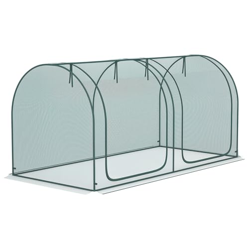 Outsunny 8' x 4' Crop Cage Plant Protection Tent for Garden, Green | Two Zippered Doors, Steel Frame, Storage Bag, 4 Ground Stakes, Yard, Lawn