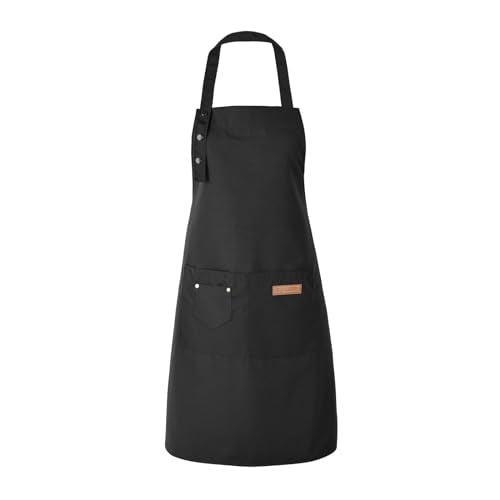 Tosewever Art Aprons for Women Painting Pottery Baking, Mens Buckle Straps Kitchen Apron with Pockets for Chef Cooking - color: Black