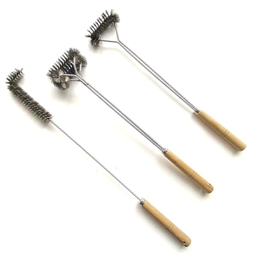 SUNRISE Fryer Brush with Long Handle (Stainless Steel, L, Single, and Double Brush) - color: Stainless Steel, size: L, Single, and Double Brush