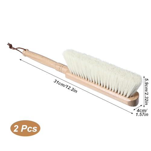 2pcs Horse Hair Brush Horsehair Bristles Duster Horse Hair Brush with Wood Handle Counter Brushs for Furniture, Drafting, Patio, Bed, Fireplace, Hand Broom, Dust Brushs