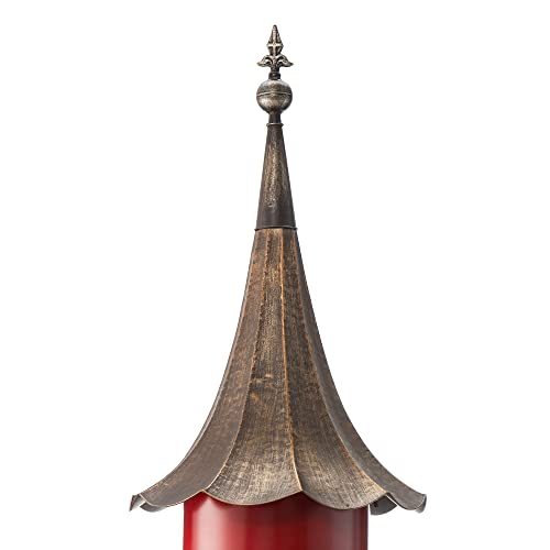 Glitzhome 32”H Metal Hanging Birdhouse for Outdoors Oversized Farmhouse Pagoda Painted Bird House with Bronze Roof for Bluebird Wren Chickadee Sparrow Bird Nest Box for Garden Patio, Retro Red - color: Retro Red