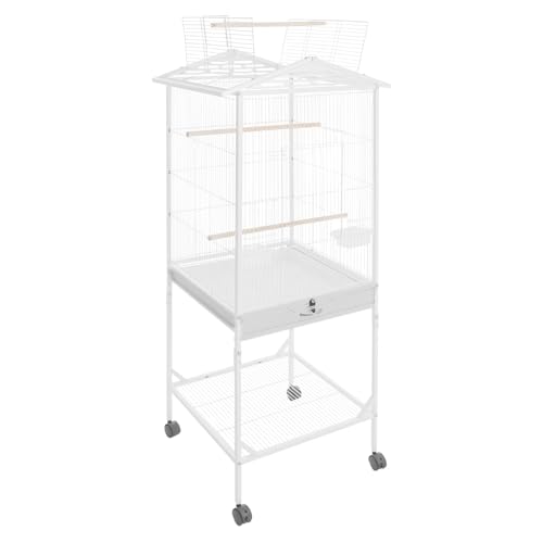 Bird Cage, 18.11 x 18.11 x 49.21 Inch Mobile Bird Flight Cage Large Metal Parakeet Cage w/Slide-Out Tray & Storage Shelf for Budgerigars Lovebirds Kea Parrots & Sun Conures - color: White, size: 18.1"L x 18.1"W x 49.2"H