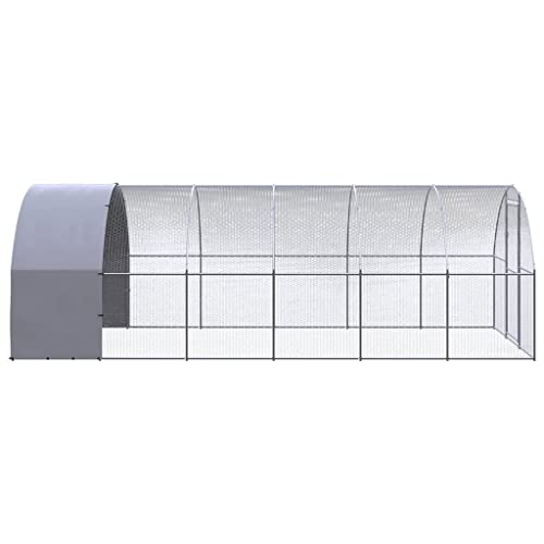 Large Outdoor Chicken Coop 118 x 118 x 79 in Galvanized Steel Walk-in Poultry Hen House with PE Cover for Backyard Farm Garden - color: Silver-C, size: 118.1 x 118.1 x 78.7 in (W x L x H)