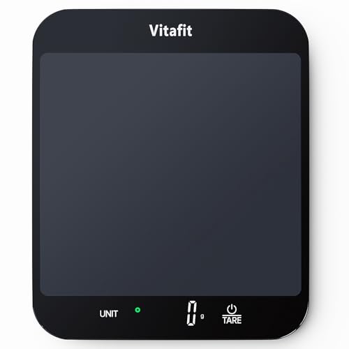 Vitafit 33lb Food Scale for Kitchen Accuracy 0.1oz, 8.5x7.1 Platform, LED | Professional Factory Since 2001 Digital Kitchen Scales Weight Grams and Ounces for Cooking/Baking/Coffee, Tare, 3xAAA, Black - color: Black Tempered Glass