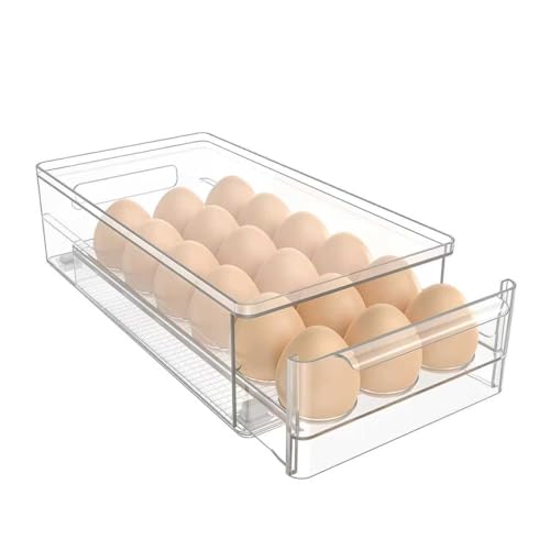 Fridge Egg Drawer Organizer, Clear 18 Egg Holder with Non-Slip Feet | Fits all standard refrigerators, organize fresh eggs neatly and save more fridge storage space