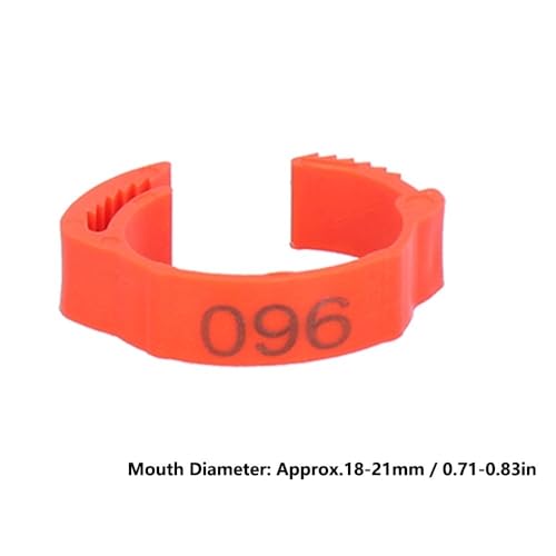 100Pcs Adjustable Numbered Poultry Leg Bands, Red PP Plastic Clip-On Foot Rings 001-100 for Chicken Duck Goose Breeding,0.71-0.83in