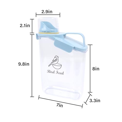 Bird Seed Storage Container,2.8L Airtight Bird Food Container with Handle and Measuring Cup,Portable Pet Food Container for Wild Bird Sunflower Seed-BPA Free Transparent/Blue - color: BLUE BIRD