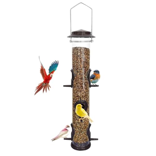 1PK Metal Bird Feeders with 6 Feeding Ports,Tube Bird Feeder with Steel Hanger,Hard Plastic Wild Bird Feeder for Outdoors Hanging, Attracting Birds in Your Lawn, Garden, Balcony–Coffee - color: Coffee 1 PACK