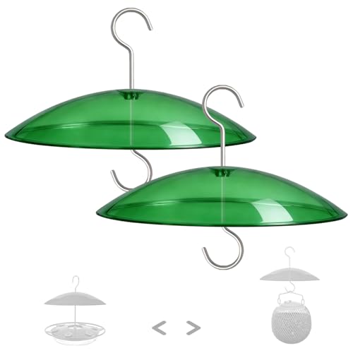 8" Mini Plastic Rain Cover for Bird Feeder, 2-Pack Green Weather Guard Dome | Stainless Hooks Baffle, Small Protective Shield for Hanging Outdoors, Bird House Protector against Snow/Sun/Poop, Dia. 20cm - color: Green, size: 2PC/Pack
