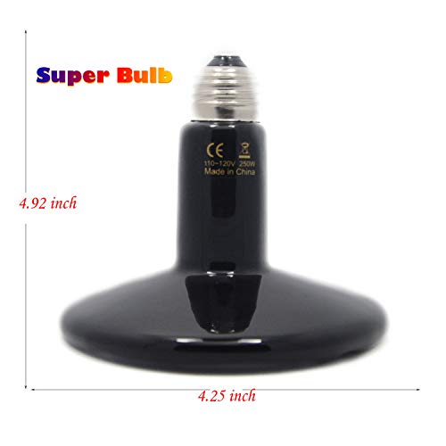 250 Watt Reptile Heat Lamp Bulb, No Light Infrared Ceramic Heat Emitter for Pets Terrarium Brooder Coop, Lizard, Aquarium, Lambs, Snake, Amphibian, Black - color: Black
