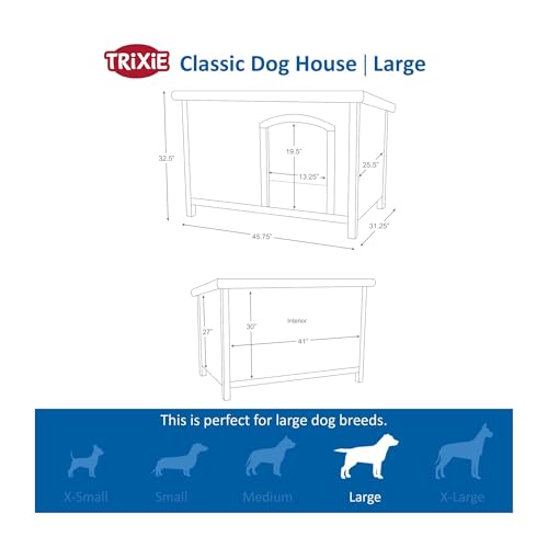 TRIXIE Natura Classic Dog House – Outside, Large, Weatherproof Sealer & Hinged Roof, Adjustable Legs - color: Gray, size: Large
