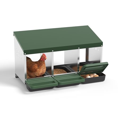 Garvee 3-Hole Chicken Nesting Box with Removable Lid, Metal Chicken Coop with Roll Away Design/Easy Egg Collection/Ventilation Holes, for Chicken Coops, Duck Coops and Hens (Green) - color: GREEN, size: 3-Hole
