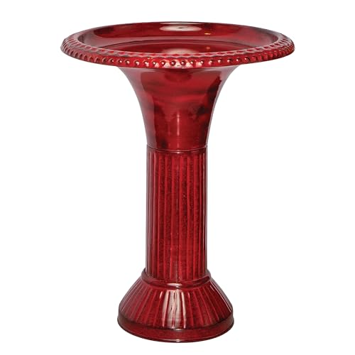 Headwind Metal Bird Bath for Outside – 18" Ironstone Cayenne Red Birdbath Bowl for Outdoors, Decorative Garden Bird Fountain, Yard Decor or Patio by Robert Allen - size: 18 Inch