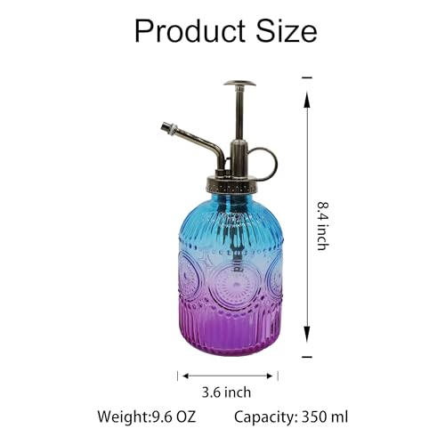 Glass Plant Mister Spray Bottle, 350ML Vintage Plant Spritzer with Top Pump Watering Can for Indoor Outdoor House Plants,Flowers (Blue Purple) - color: Blue Purple
