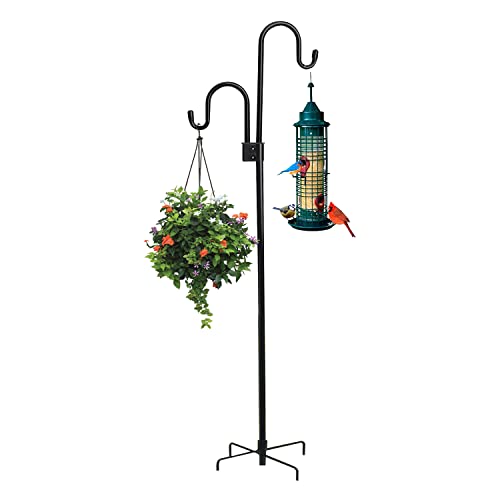 Shephard Hooks Outdoor 76 Inches for Lanterns Double Hooks Heavy Duty Shepherd Stand Plant Hanger Yard Hooks for Solar Lights,Bird Feeder Wedding Adjustable Height&Hooks Powder Coated - color: 2 hooks-76in