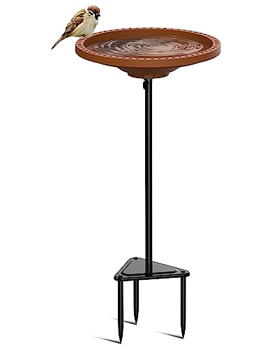 Bird Baths for Outdoors, Detachable Birdbaths for The Garden Clearance, Freestanding Bird Baths for Outdoors Heavy Duty, Bird Bath Bowl Spa & Birdfeeder with Metal Stake Stand, Circle Shape (Brown) - color: Brown