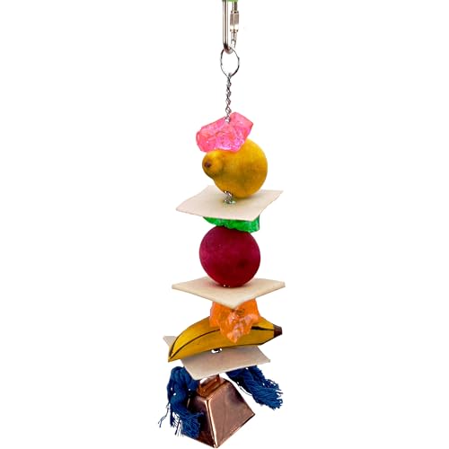 Penn-Plax Bird-Life Fruit Kabob Bird Toy with Bell – Various Textures, Materials, and Colors – Great for Parrots and Large Birds – Extra Large - size: Extra Large